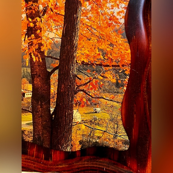 Vintage 60s Decoupage Country Church Solid Wood Fall Scenery Farmhouse Plaque - Picture 5 of 10